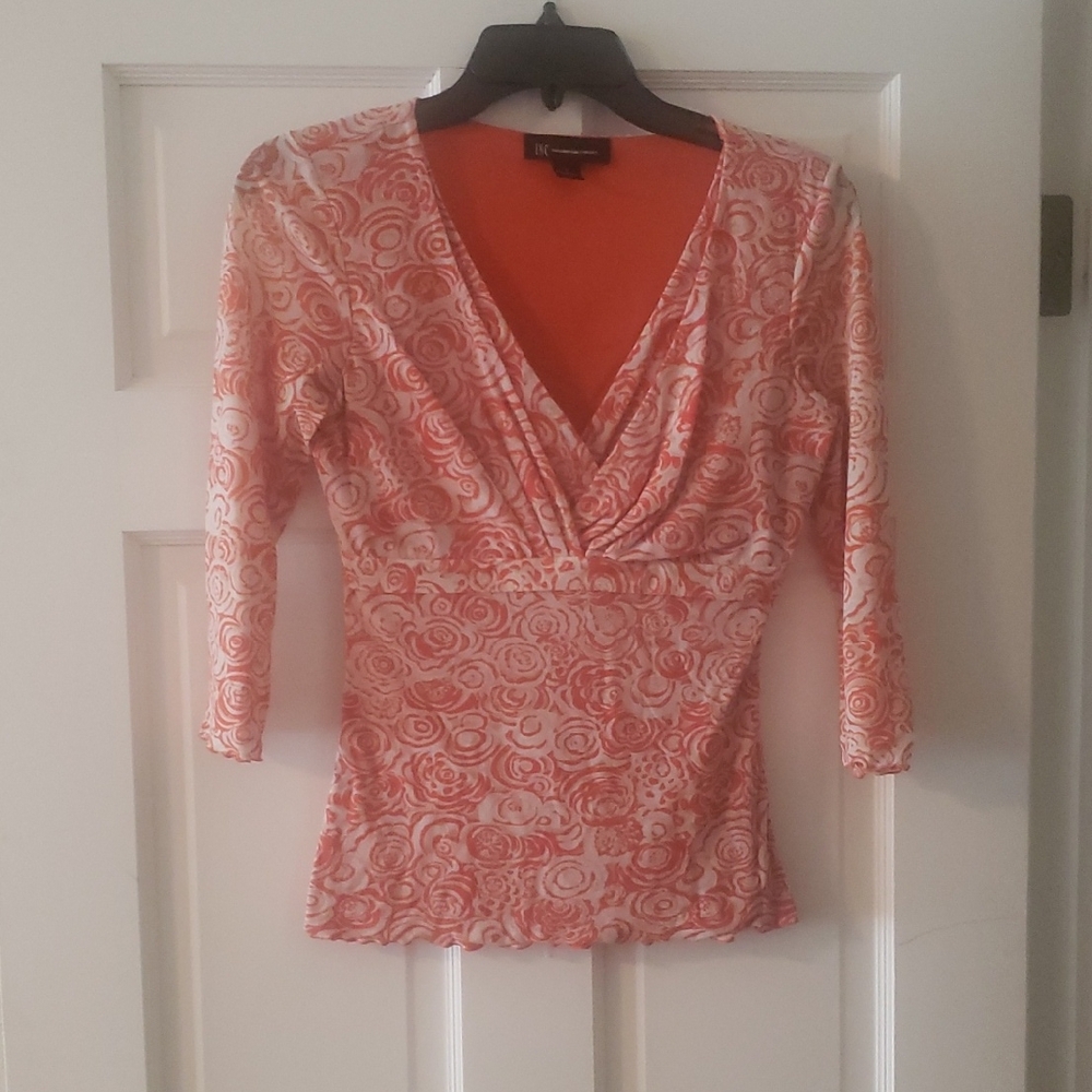 INC International Concepts Orange and White V-Neck Top